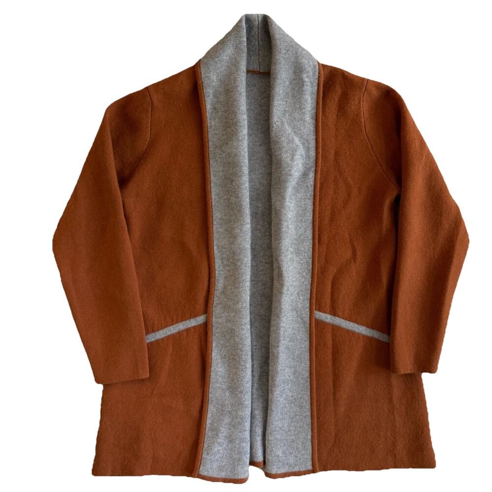 Handmade Women’s Cardigan Sz Medium Brown & Gray‎ Double Layer Lined Open Front